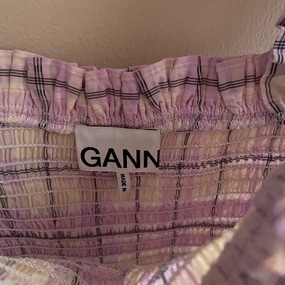 GANNI Seersucker Smocked Check Dress - Picture 7 of 10